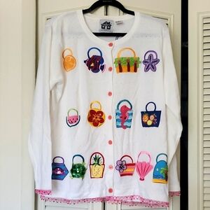 Like New! Storybook Knits Summertime Handbag Button Up Sweater